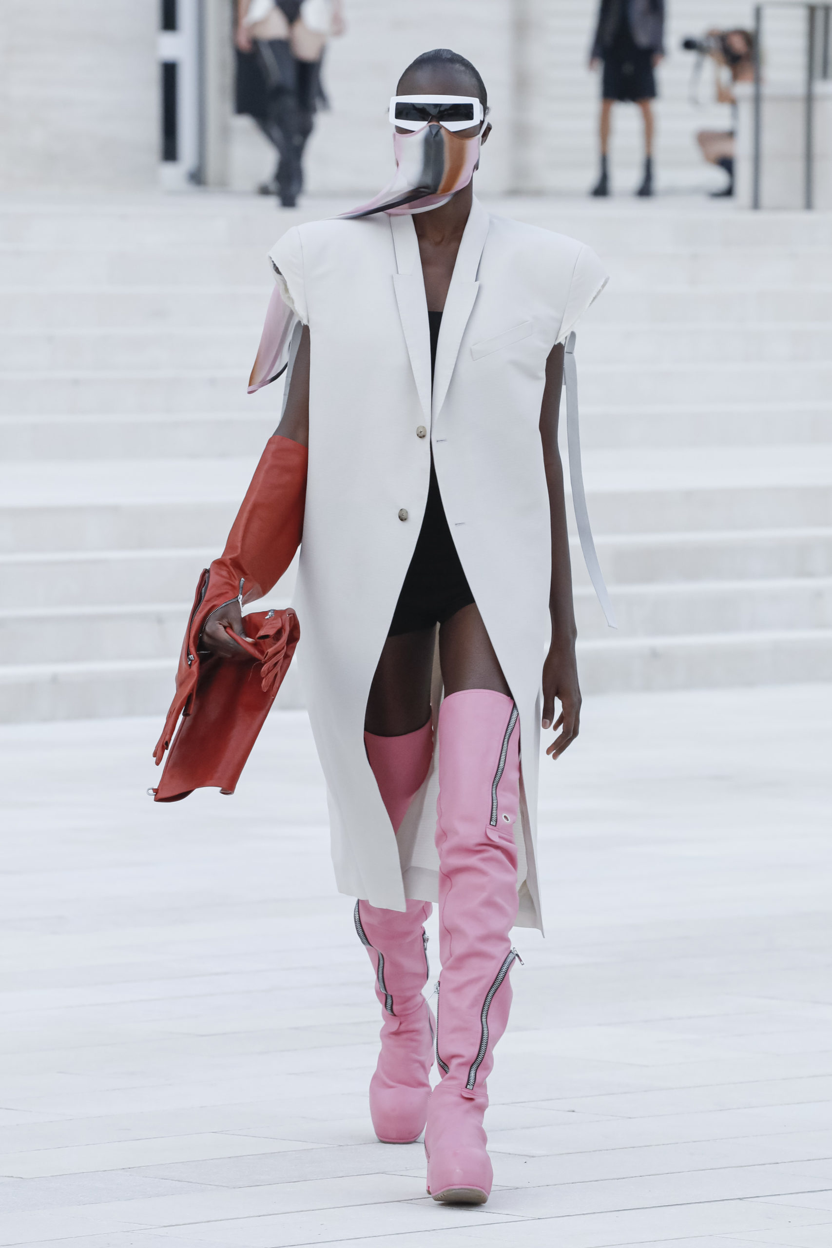 Model walks the runway during the Rick Owens show as part of the Paris