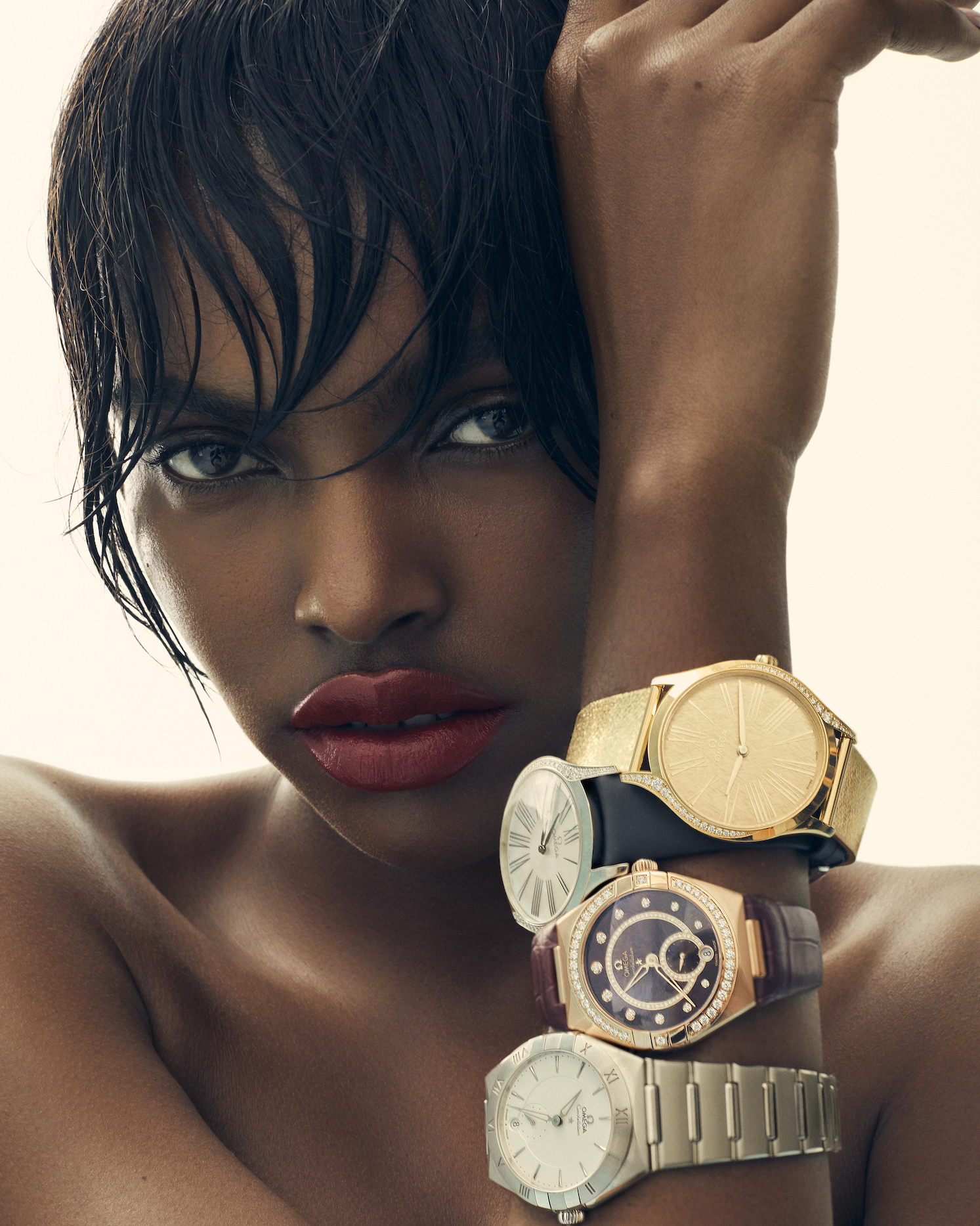  Amilna wears watches OMEGA Constellation Small Seconds (steel on steel) Constellation Small Seconds (Sedna™ gold on leather strap) De Ville Trésor (Moonshine™ gold on Moonshine™ gold) De Ville Trésor (steel on fabric strap) ($5,000-$24,300 available at OMEGA boutiques nationwide)