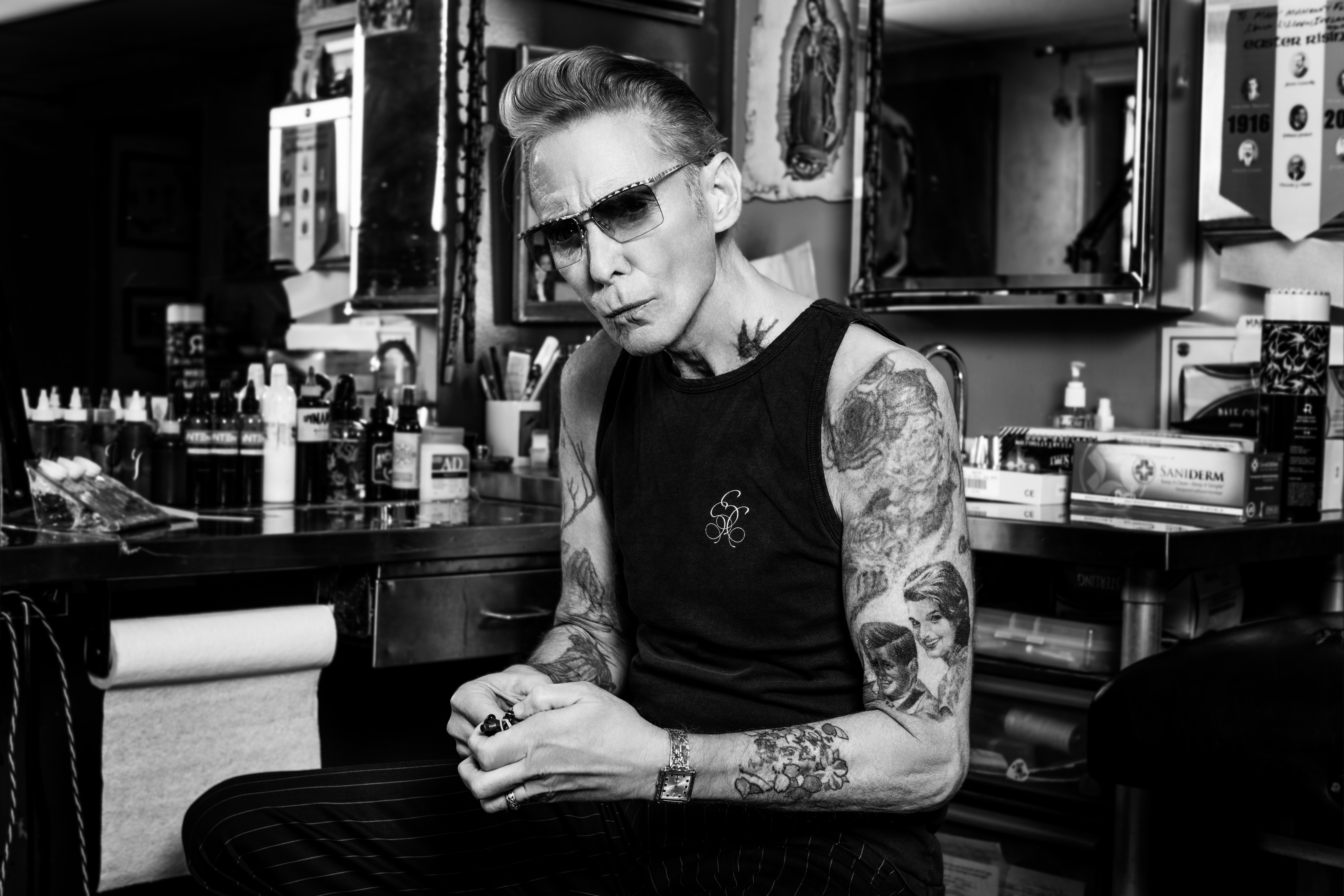 London UK 28 September 2018 Legendary tattooer Mark Mahoney at the 14th  International Tattoo Convention ,The founding father of fine line  black-n-grey, Mark Mahoney is a true icon of tattooing. With a