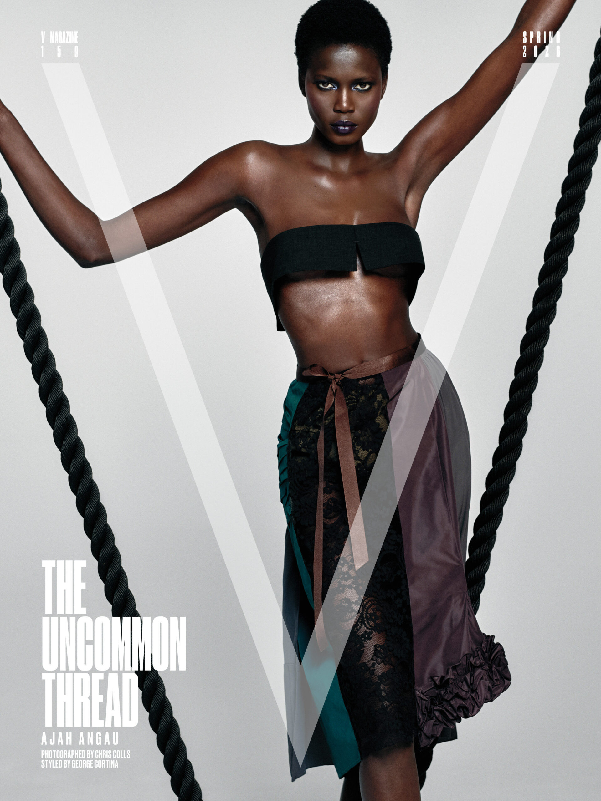 Ajah Angau wears wool top and patchwork taffeta skirt PRADA